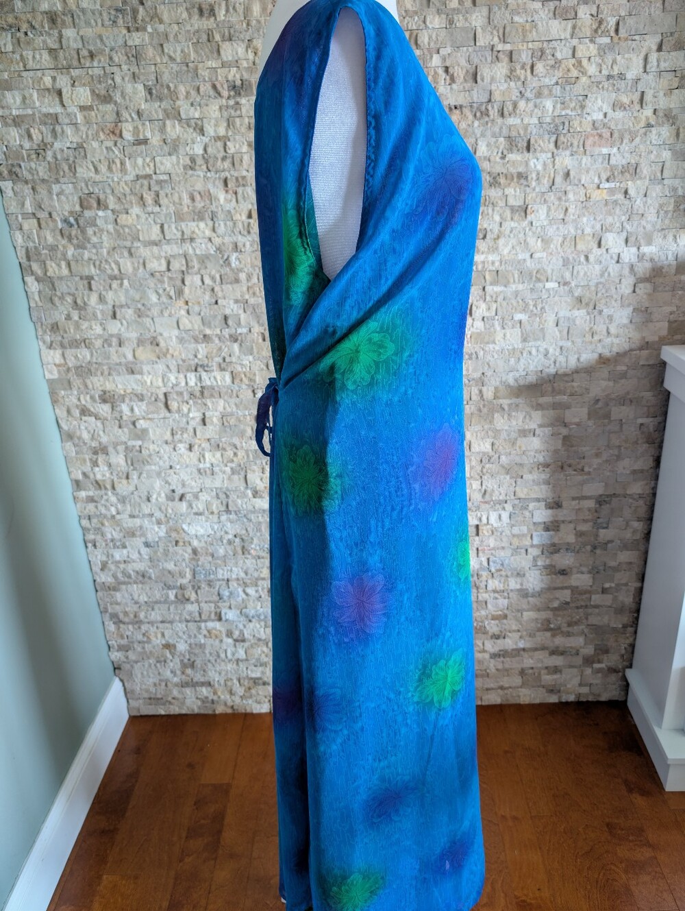 Rima Reversible Blue Tropical Maxi Dress Tie Back Beach Cover Up Boho Resortwear - Picture 3 of 15